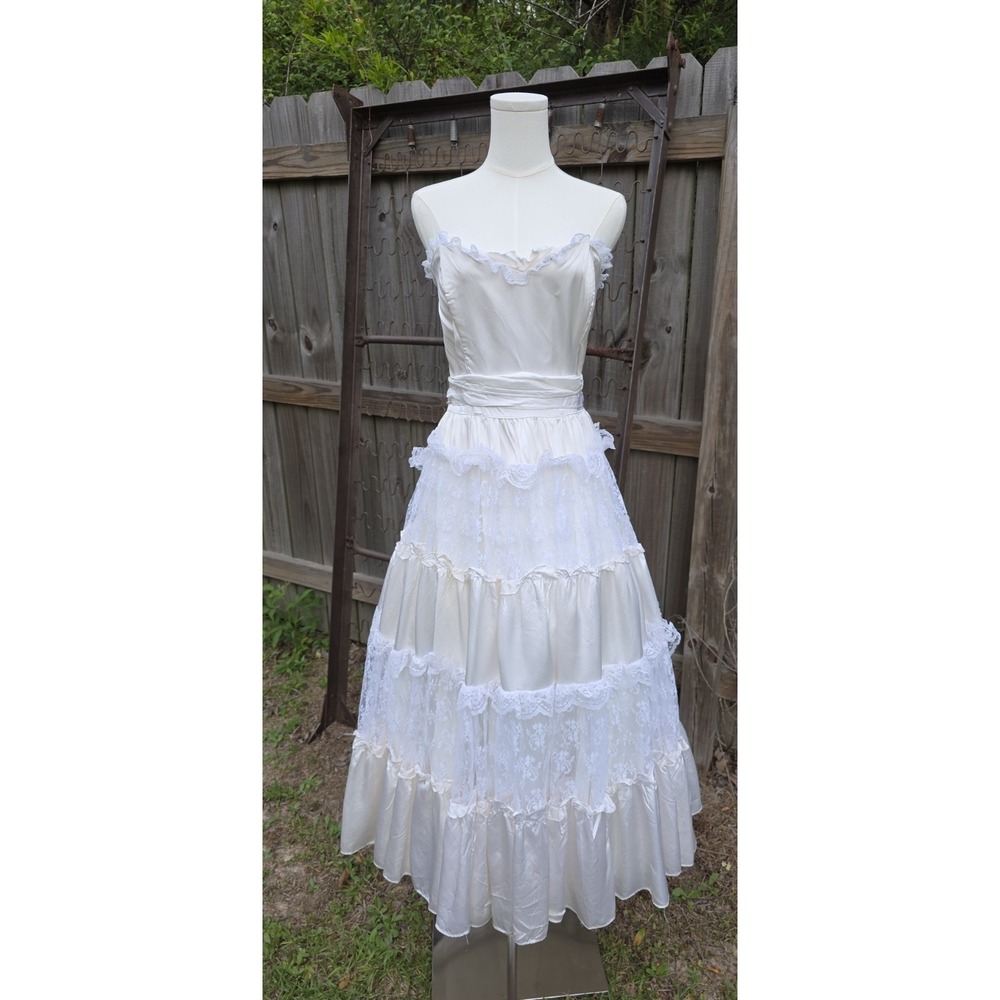 Vtg GUNNE SAX Dress BY JESSICA MCCLINTOCK Gown, Lace, Tiers, Romantic, PRAIRIE - Picture 11 of 16
